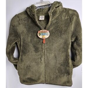 Outdoor Kids Olive Green Fleece Hooded Jacket Youth Size Medium‎